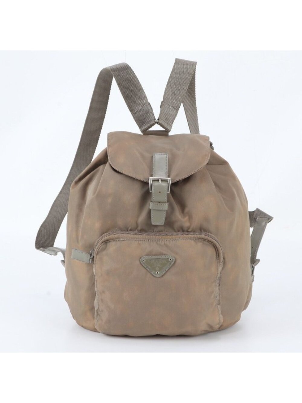 Prada Tessuto Nylon Triangle Logo Leather Backpack Shoulder Bag